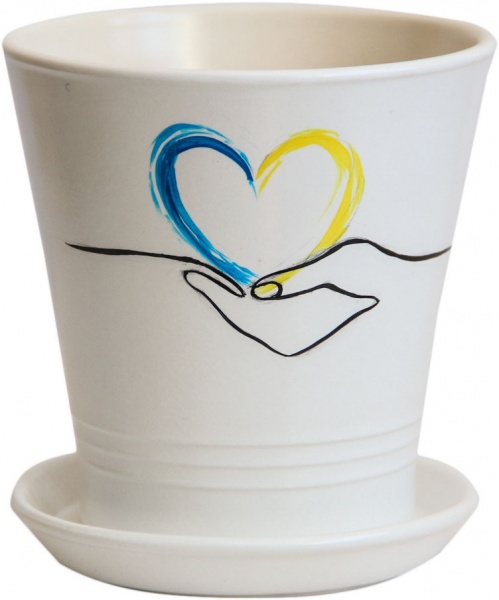 Вазон керамічний Модерн Україна у долоні круглий 1 л білий із малюнком (068-1-026) 