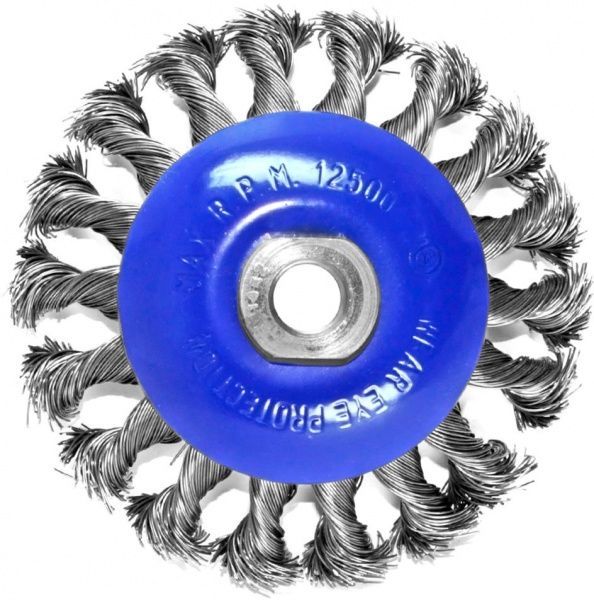 Щетка коническая 100мм x M14, плетеный провод d0,5 об / мин 12500 стальная проволока S&R 136450115
