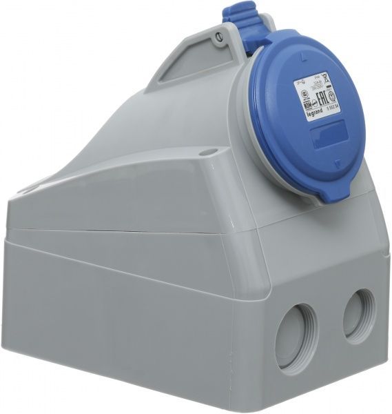 Розетка наружной установки с заземлением Legrand 32A 2К+З 230В IP44 серый с синим 555254