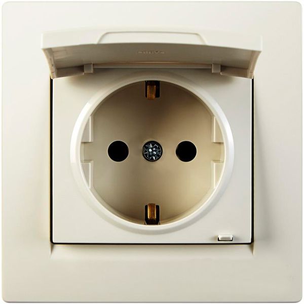 Розетка с заземлением UP! (Underprice) One с крышкой бежевый 706-0303-123B