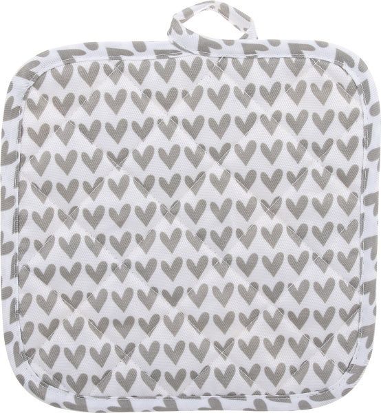 Набір кухонний Прихватка та рукавиця Серця біло-сірий 