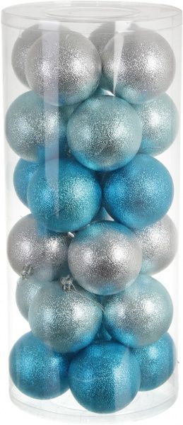 Набор елочных шаров пластиковых рельефных голубой d80 мм 24 шт./уп. 