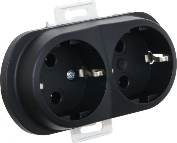 Розетка двойная с заземлением Aling-Conel Eon без шторок черный E604.E1