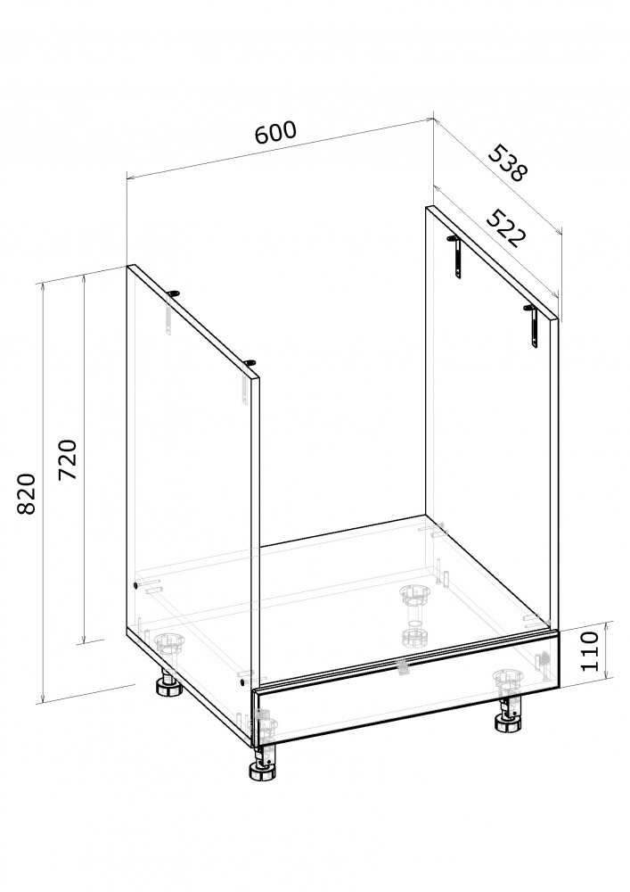 Тумба нижняя под духовку ВС 60/82/52 МС Глория_ASHEN /фасад МДФ №332 пепельный матовый/дуб артизан Грейд