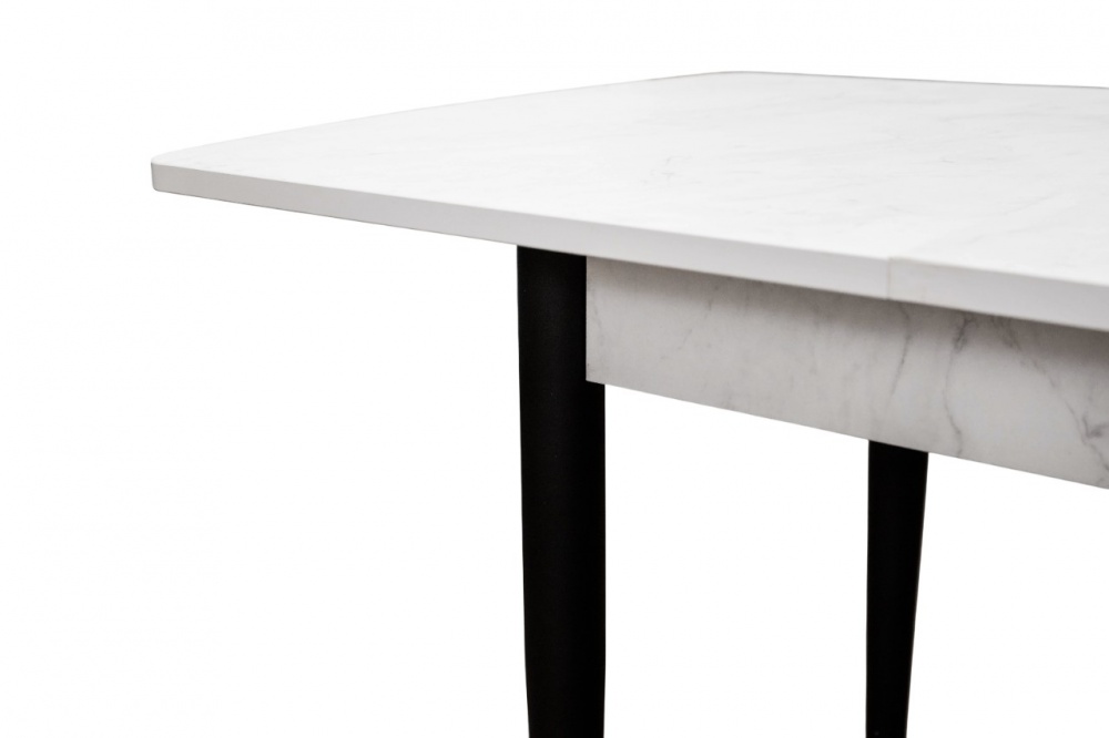 Стіл обідній 1100(1420)x700x750мм білий мармур/чорний
