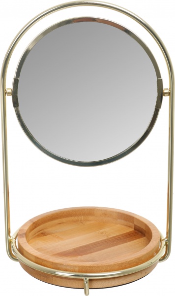 Дзеркало косметичне кругле з бамбуковою підставкою 15x28 см хром 