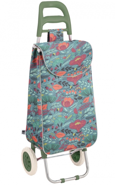 Візок господарський 33 л на колесах, пластик зелений, малюнок Квіти