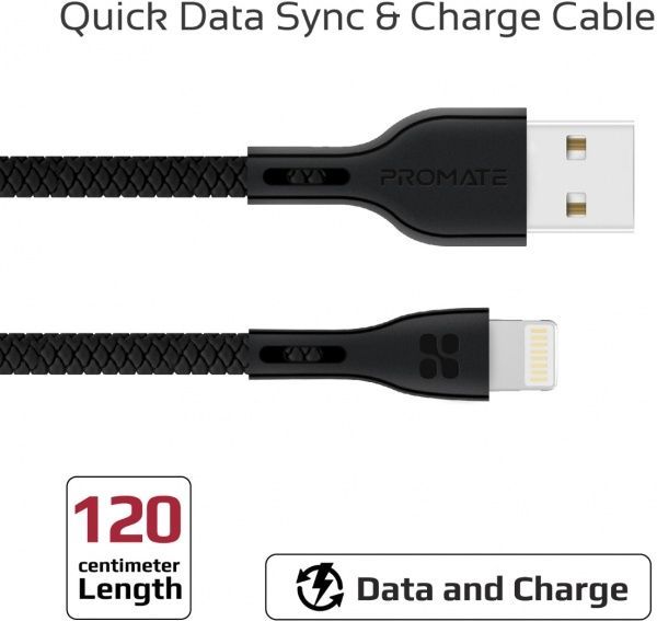 Кабель Promate Lightning – USB 1,2 м чорний (powerbeam-i.black) 