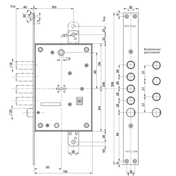 Дверний замок вхідний Mottura 52771DM2854 нержавіюча сталь