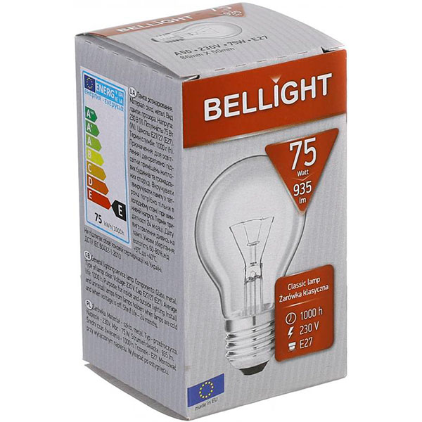 Лампа накаливания 75 Вт E27 230 В прозрачная
