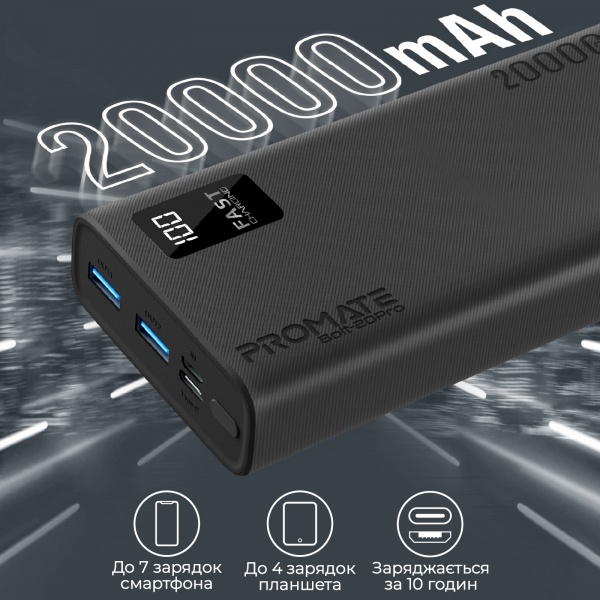 Універсальна мобільна батарея Promate 20000 mAh black (bolt-20pro.black) 