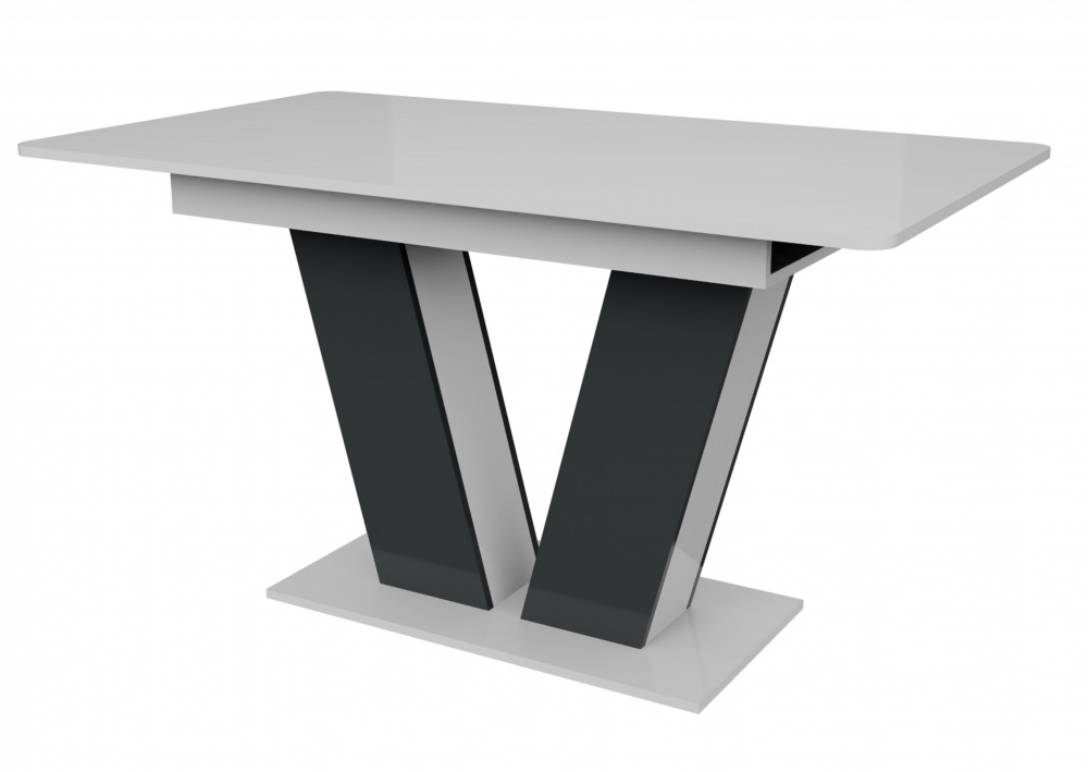 Стол обеденный Стемфорд 1380(1780)x750x750мм серый/белый глянец