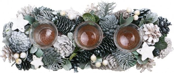 Декорация новогодняя Подсвечник на 3 свечи с декором 38 см E581451A 