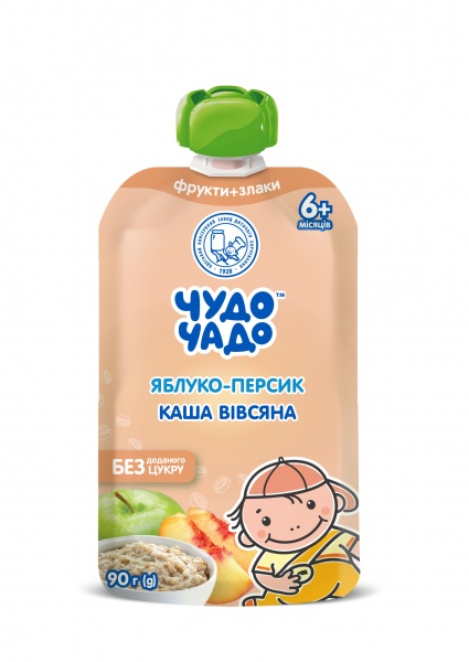 Пюре фруктовое Чудо-Чадо яблоко-персик-каша овсяная 90 г 