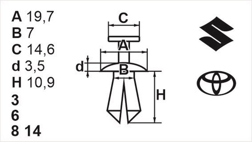 Клипса нажимная наружная универсальная Romix (B23143)