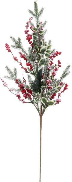 Декорація новорічна Гілка хвойна з ягодами та листям засніжена 72 см EPI-A3-663HRW 