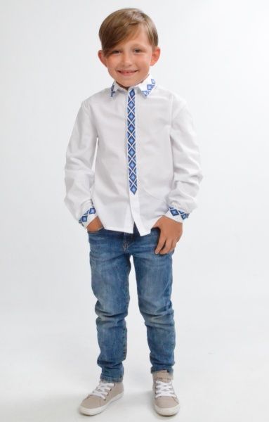 Вишиванка для хлопчиків Едельвіка 151-20/09 з синьою вишивкою р.152 білий 