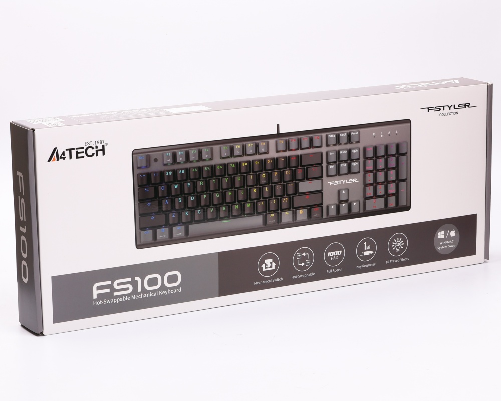 Клавіатура ігрова A4Tech FS100 (Stone Black) (FS100 (Stone Black)) неонове підсвічування, USB, FS Switches black