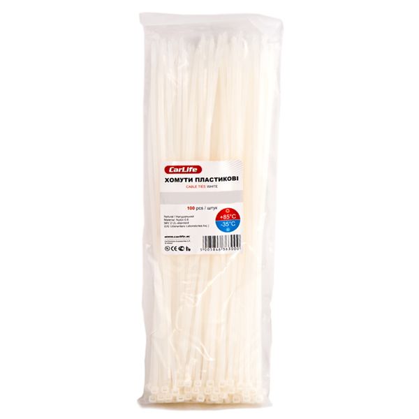 Стяжка кабельна CarLife 3,6х150мм біла