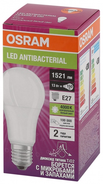 Лампа світлодіодна Osram Antibacterial 13 Вт A60 матова E27 220 В 4000 К LCC CLA 13W 840 