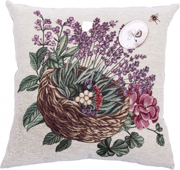 Подушка Лавандовое поле Корзина лаванды 45x45 см разноцветный Прованс 