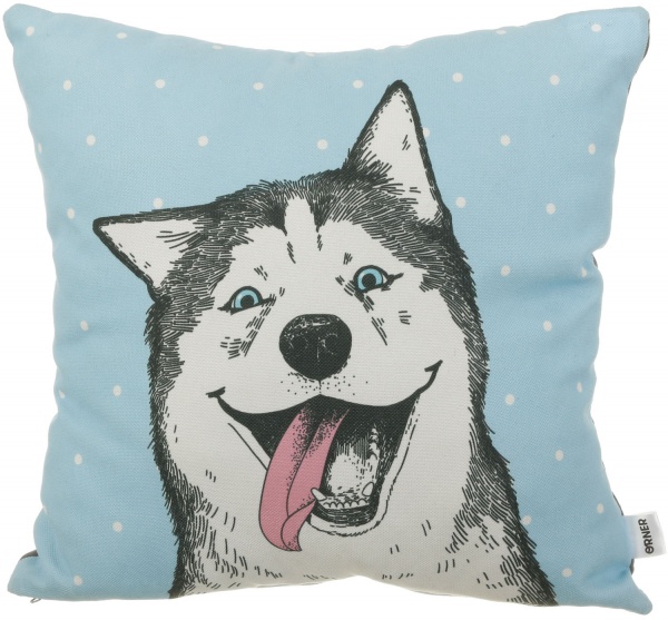 Подушка декоративна Щасливий хаскі 36,5x36,5 см блакитний Orner 