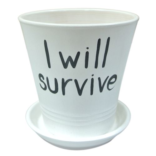 Горщик керамічний Оріана-Запоріжкераміка Модерн I will survive круглий 1л білий