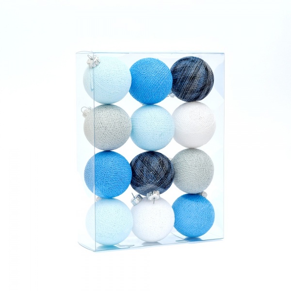 Игрушка на елку Котоновые шарики 12 шт. Blue mix d80 мм 8 см 12 шт./уп. 