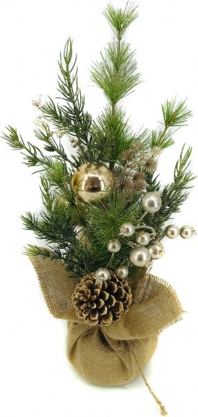 Искусственная елкахвойный микс с шариками и шишками 50 см золотой 