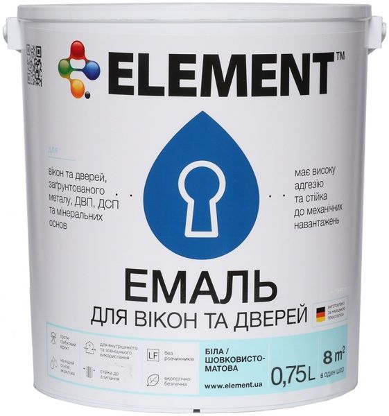 Эмаль Element акриловая для окон и дверей белый шелковистый мат 0,75л