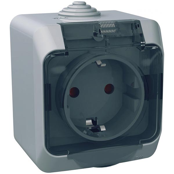 Розетка із заземленням Schneider Electric Cedar Plus 16 А 250 В зі шторками з кришкою сірий WDE000643