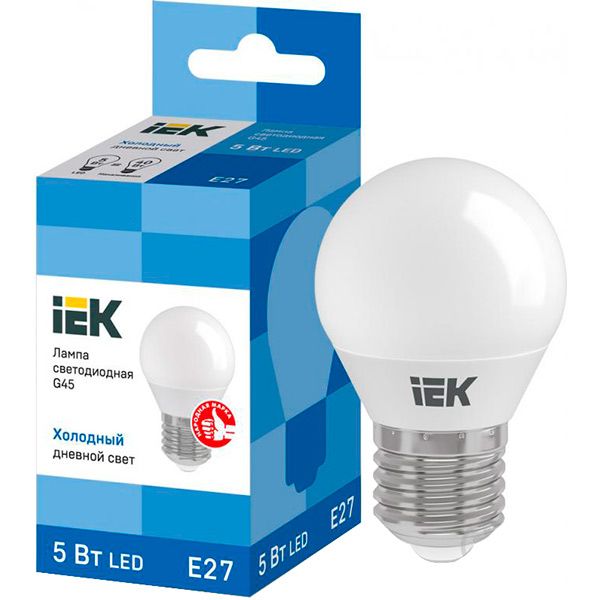 Лампа светодиодная IEK ECO 5 Вт G45 матовая E27 220 В 6500 К 
