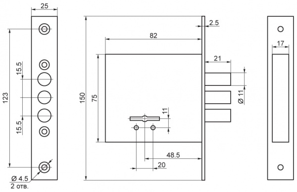 Замок врізний додатковий Horst HR-07S нікель