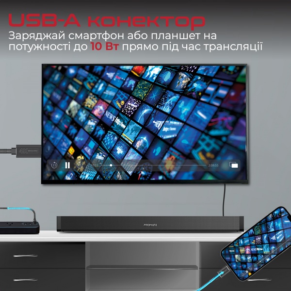 Кабель Promate MediaLink-LT Lightning to HDMI/USB-A 1.8 м 1,8 м чорний (medialink-lt.black) 