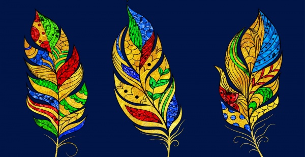 Репродукция Цветные перья на черном фоне 50x100 см Арт Фемелі 