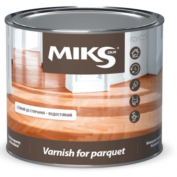 Лак паркетний алкідно-уретановий MIKS Color шовковистий мат безбарвний 1,6кг