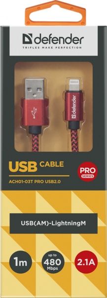 Кабель Defender Lightning – USB 1 м червоний (87807) 