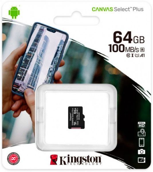 Карта пам'яті Kingston microSDXC 64 ГБ Class 10 (SDCS2/64GBSP) UHS-I U1 