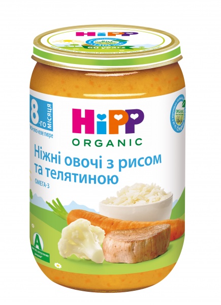 Пюре Hipp Нежные овощи с рисом и телятиной 220 г 