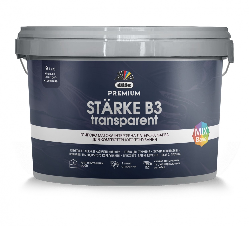Краска латексная Dufa PREMIUM Starke P 101 B3 глубокий мат прозрачный 9л