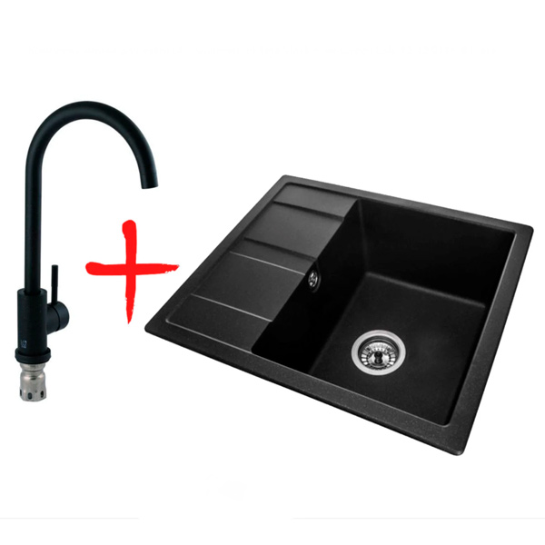 Комплект мойки для кухни UP! (Underprice) Teta black + смеситель Lidz 12 32 015F-8 black