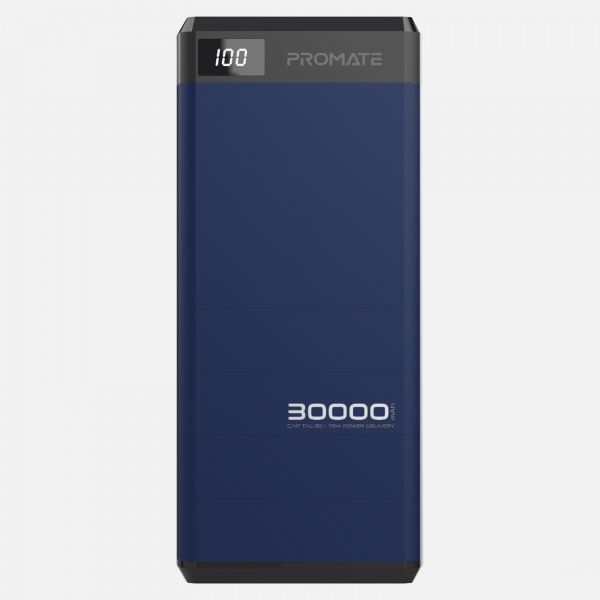 Універсальна мобільна батарея Promate Capital-30 78W, USB QC 3.0, USB-C Power Delivery 30000 mAh blue (capital-30.blue) 
