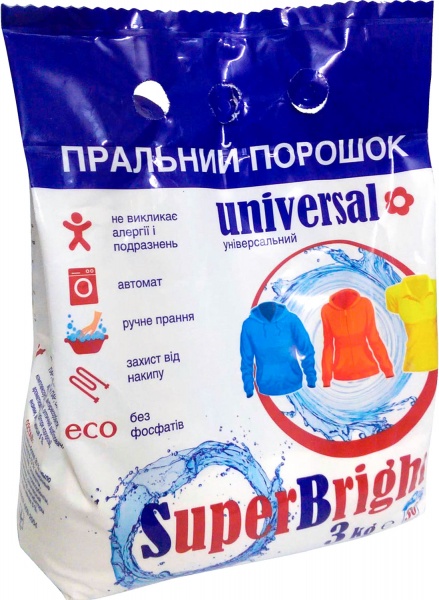 Стиральный порошок для машинной и ручной стирки SuperBright универсальный 3 кг 