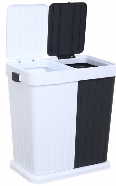 Корзина для белья RIO двойная универсальная TWINS 561х342х589 мм 80 л белый/графитовый 