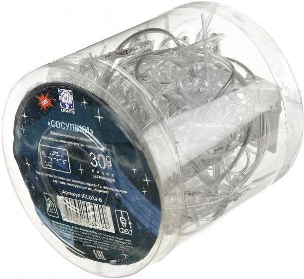 Электрогирлянда линейная внутренняя встроенный светодиод (LED) 30 ламп 1,8м Сосульки синие 