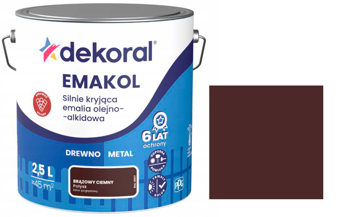 Эмаль алкидная алкидная Dekoral Эмаколь мат RAL 8017 коричневый темный 2,5л — фото 1