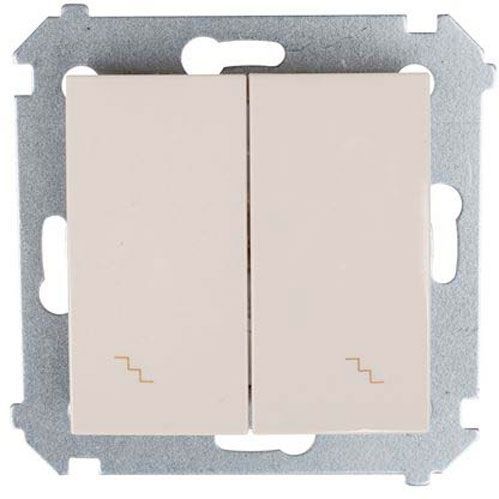 Вимикач прохідний двоклавішний Simon 54 без підсвітки 10 А 250В крем DW6/2.01/41