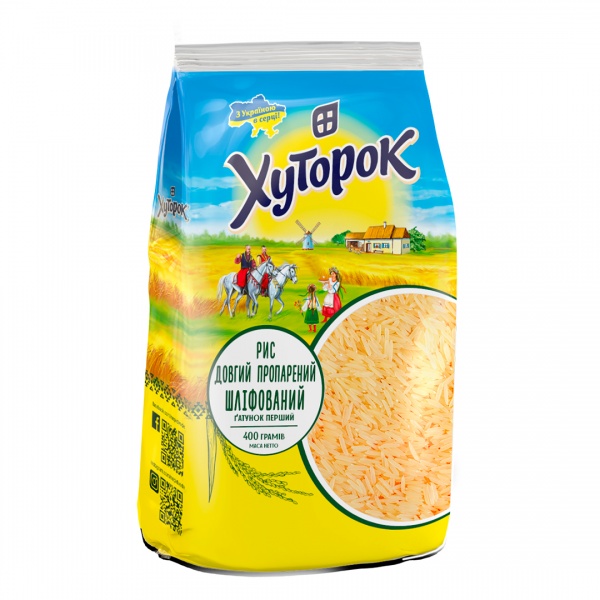 Рис ТМ Хуторок 400 г длинный пропаренный шлифованный 