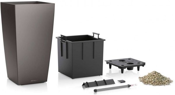 Кашпо Lechuza Cubico 40 квадратный 31л серебристый (18217) 