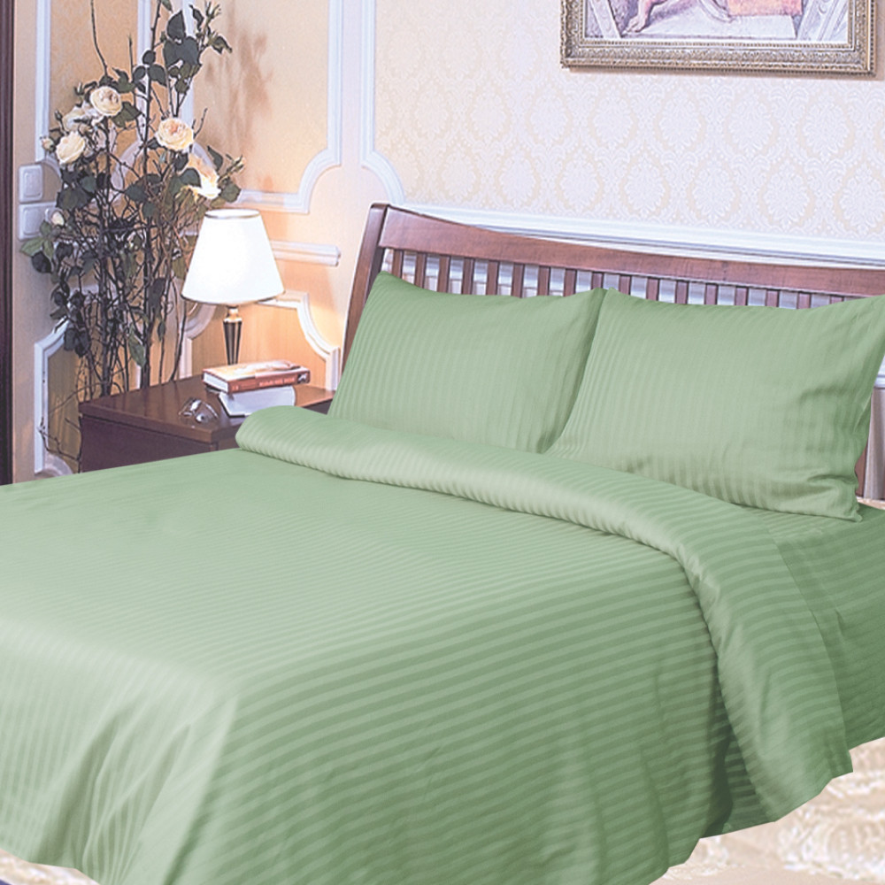 Простынь на резинке сатин страйп 140x200 см оливковый Ярослав